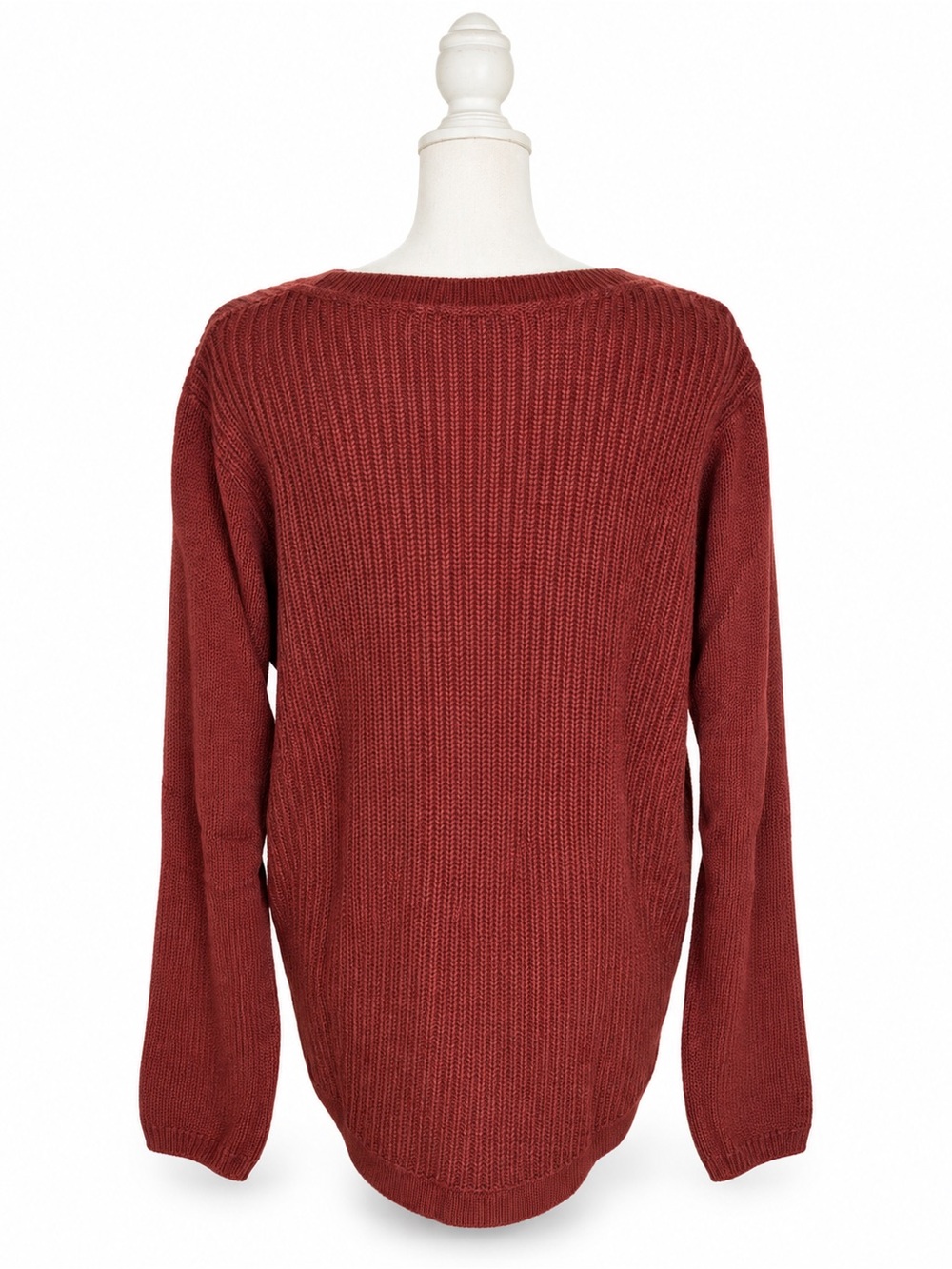 V-Neck Rib Knit Sweater - Rust - Picture 2 of 4